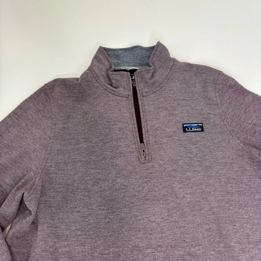 LL Bean Mens Comfort Stretch Pique Quarter Zip Long Sleeve Pullover L Tall